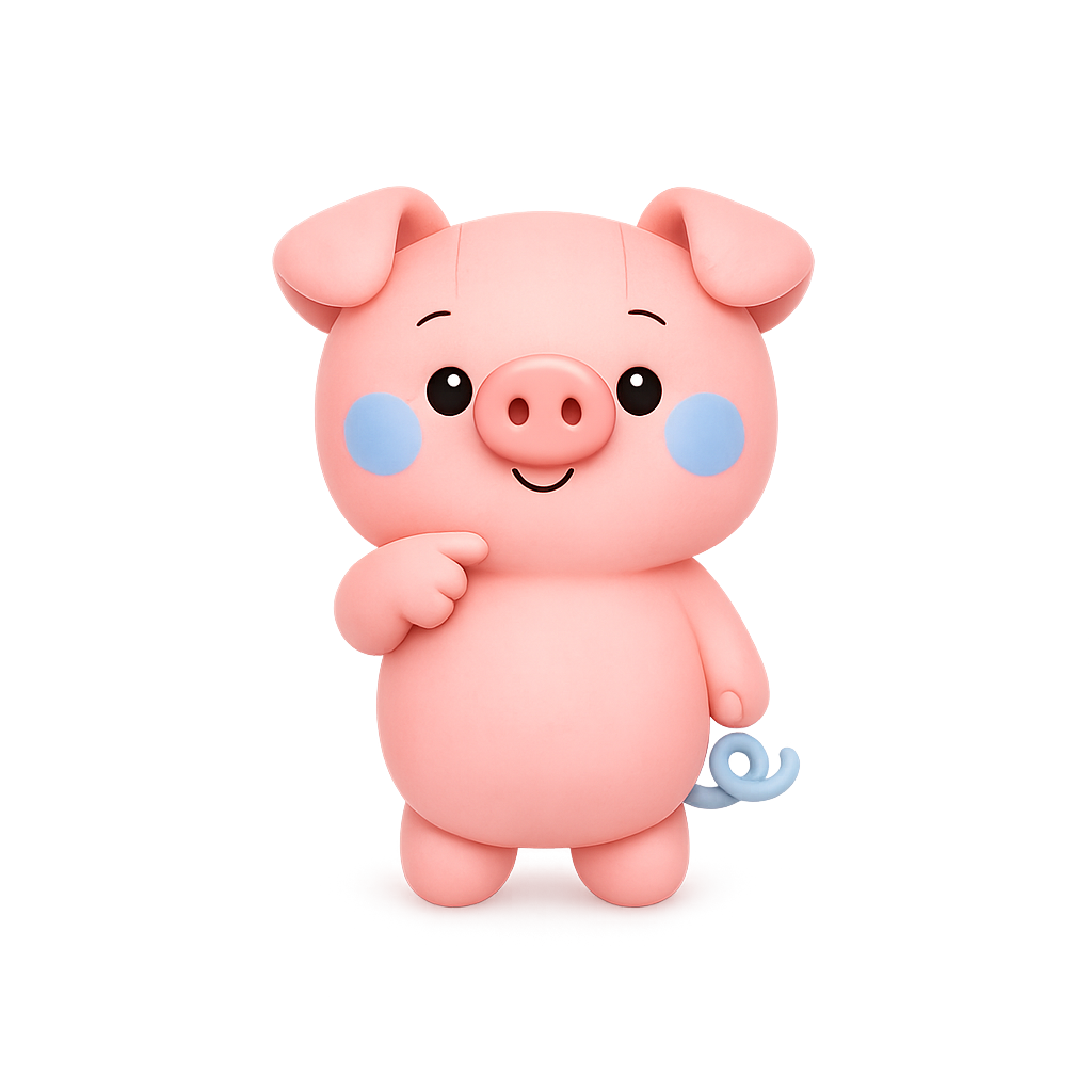 Buddy, the friendly pink piglet mascot of BuddyUp Care, waving hello